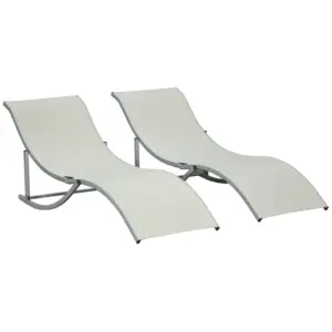 Best Set of 2 S-shaped Foldable Lounge Chair Sun Lounger Reclining Outdoor Chair for Patio Beach Garden, Beige