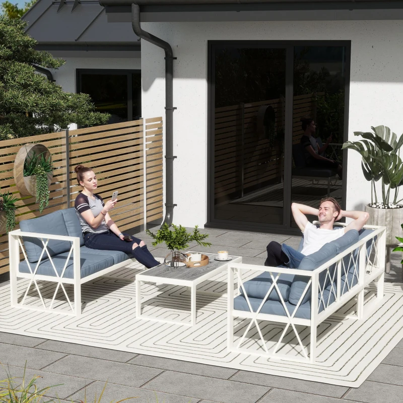 Best Four-Piece L Shaped Garden Furniture Set with 5-Level Adjustable Lounger - Grey - Image 2