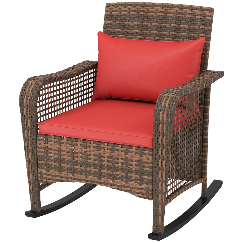 Best Garden Rocking Chair, Outdoor Rattan Rocker Lounge Chair with Seat and Back Cushions, Patio Armchair Seat with All-weather Wicker, Steel Frame for Porch Balcony, Red - Image 10