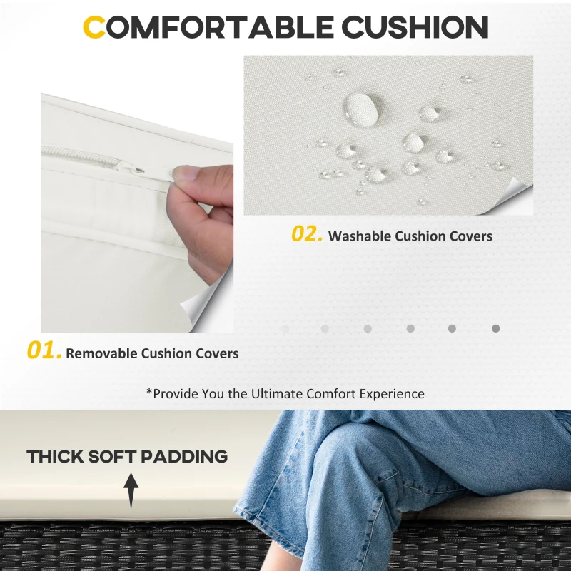 Best 4 Pieces Rattan Garden Furniture Set, 4 Seater Garden Sofa Set with Loveseat, Armchairs and Glass Top Table, Wicker Conservatory Furniture with Cushions for Patio, Balcony, Black - Image 5