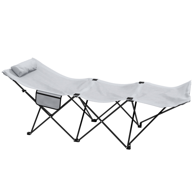 Best Foldable Sun Lounger, Outdoor Tanning Sun Lounger Chair with Side Pocket, Headrest, Oxford Seat, for Beach, Yard, Patio, Light Grey - Image 10