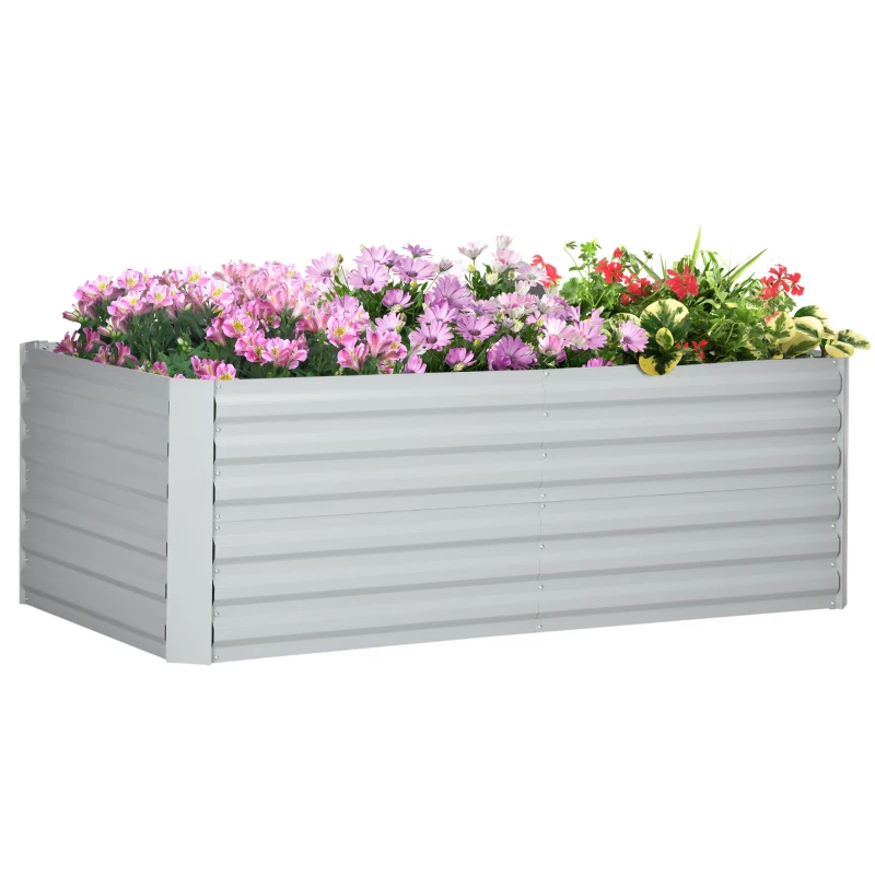 Best Raised Beds for Garden, Galvanised Steel Outdoor Planters with Multi-reinforced Rods, 180 x 90 x 59 cm, Light Grey