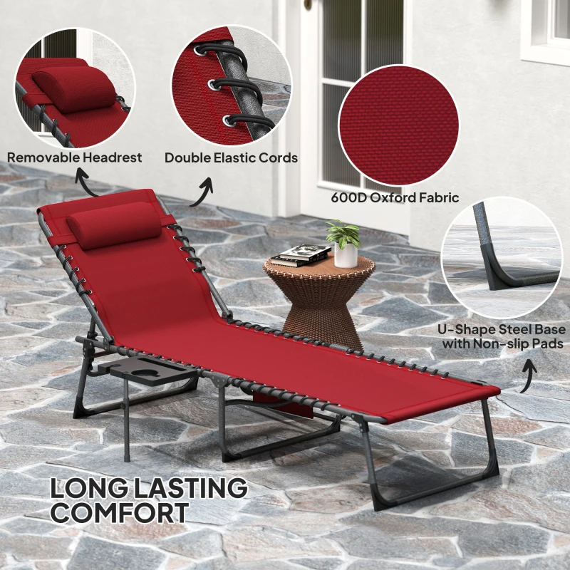 Best Five-Position Reclining Sun Lounger - Red - Image 5