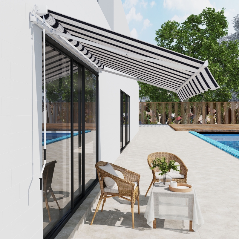 Best Manual Retractable Awning, 2.5x2 m-Dark Blue/White Stripes - Image 10