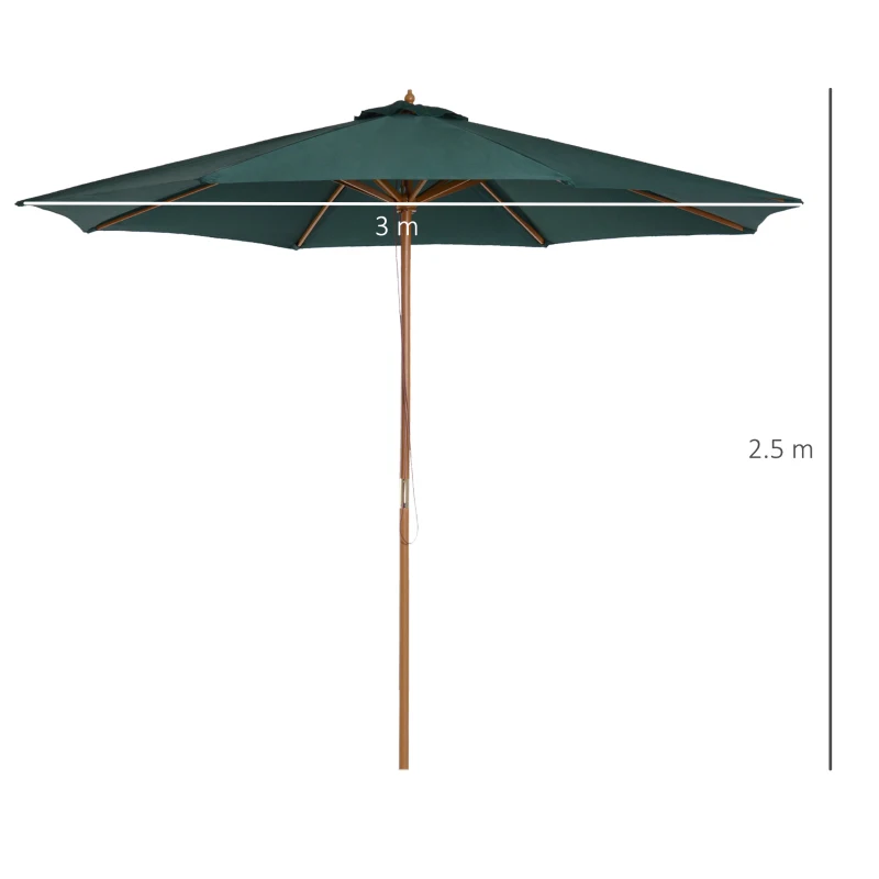 Best 3(m) Wooden Patio Umbrella, Pulley Operated Garden Parasol with Rope Pulley Mechanism and 8 Ribs, Dark Green - Image 3
