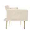 Sherpa Convertible Sofa Bed with 2 Side Pockets, Adjustable Backrest, Gold Legs, Elegant Loveseat for Bedroom, 176L x 64W x 75H cm, Beige - Image 15