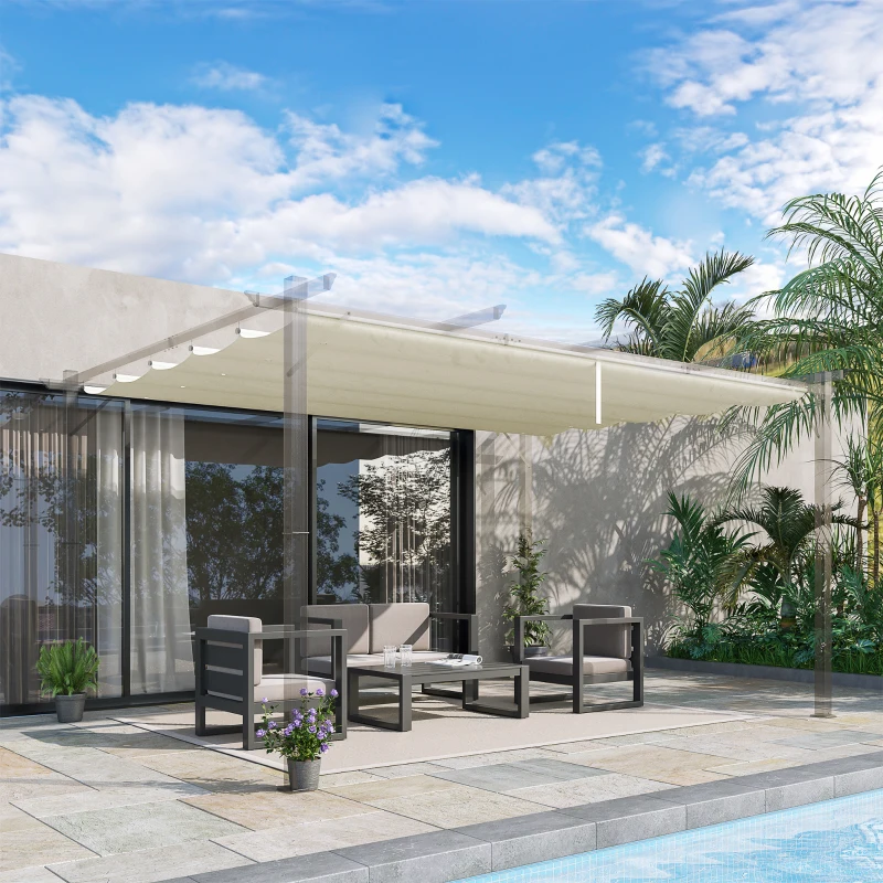 Best Retractable Pergola Shade Cover, Replacement Canopy for 4 x 3 (m) Pergola, Retractable Roof, Cream White - Image 2