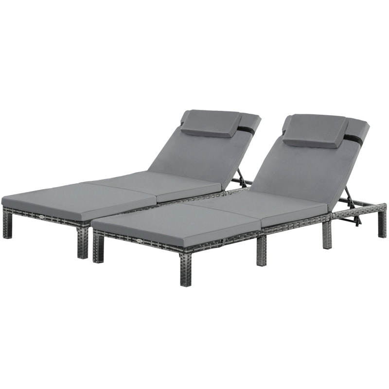 Best 2 Pieces Outdoor PE Rattan Sun Loungers set of 2 with Cushion, Garden Wicker Sunbed Furniture with 5-Level Recliner Backrest, Grey - Image 11