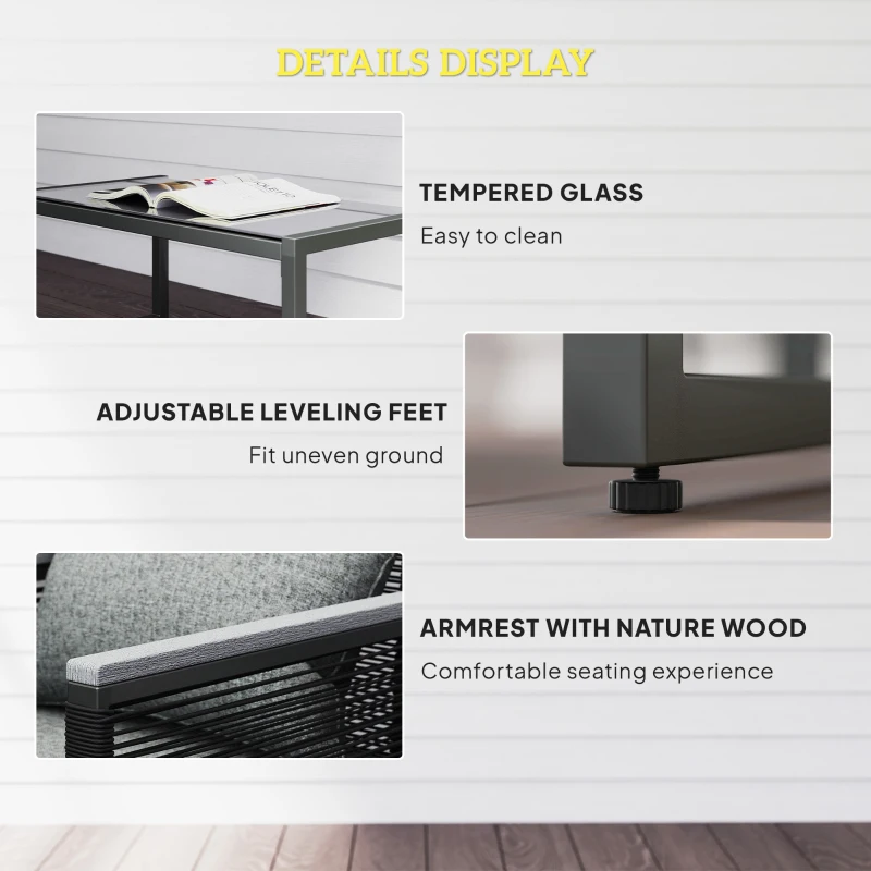 Best 4 Pieces Rattan Garden Furniture Set - Charcoal Grey - Image 6