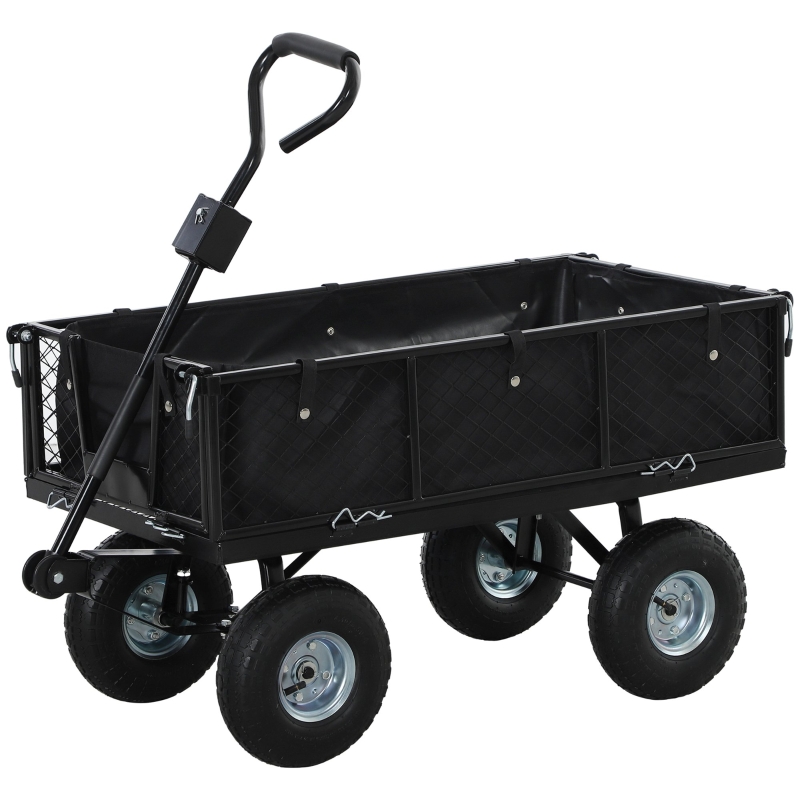 Best 114L Steel Frame Garden Cart Trolley - Black - Image 11