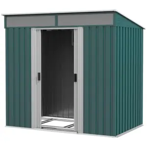 Best 6.5 x 4FT Galvanised Metal Shed with Foundation Kit, Lockable Tool Garden Shed with Double Sliding Doors, Vents, Green