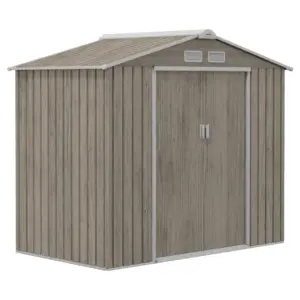 Best 7 x 4ft Metal Garden Storage Shed with Vents, Floor Foundation Kit and Lockable Double Doors, Light Brown