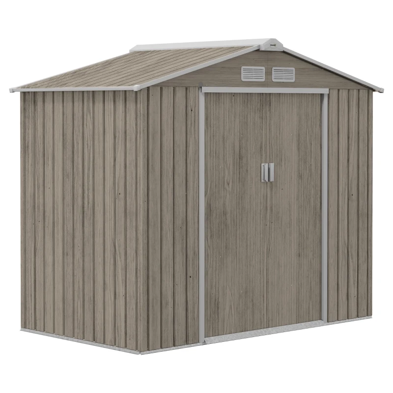 Best 7 x 4ft Metal Garden Storage Shed with Vents, Floor Foundation Kit and Lockable Double Doors, Light Brown