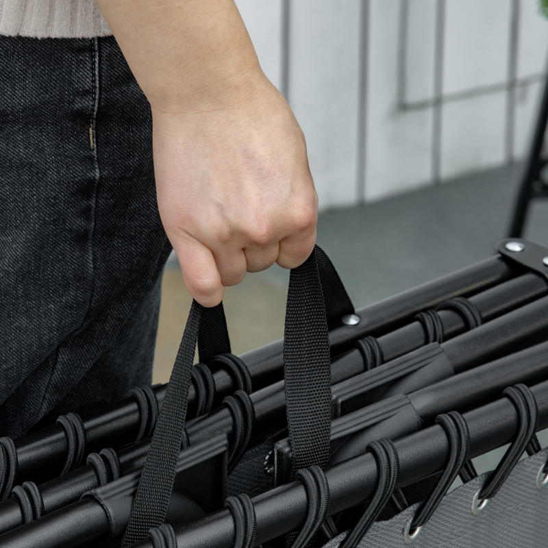 Best Portable Sun Lounger Set of 2, Folding Camping Bed Cot, Reclining Lounge Chair 5-position Adjustable Backrest with Side Pocket, Pillow for Patio Garden Beach Pool, Grey - Image 9