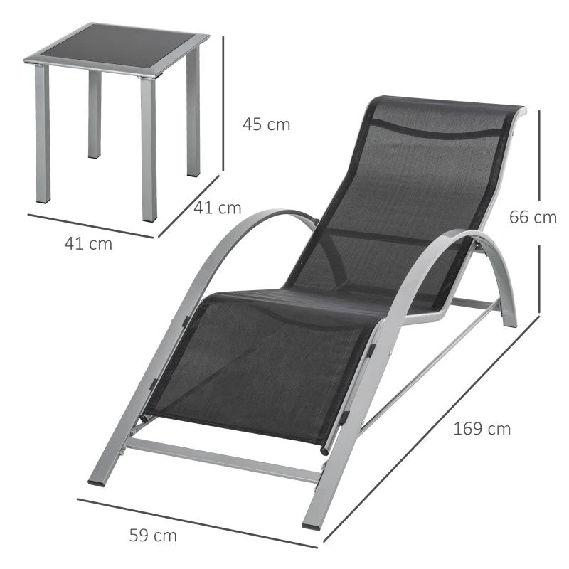 Best 3 Pieces Sun Lounger Chair Set, Metal Frame Garden Outdoor Sunbathing Chair with Side Table and Armrest, Black - Image 3