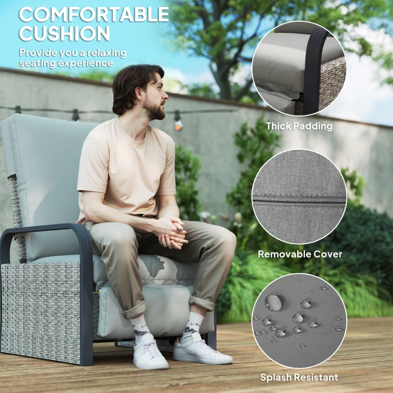 Best 140° Reclining Rattan Armchair - Mixed Grey - Image 6