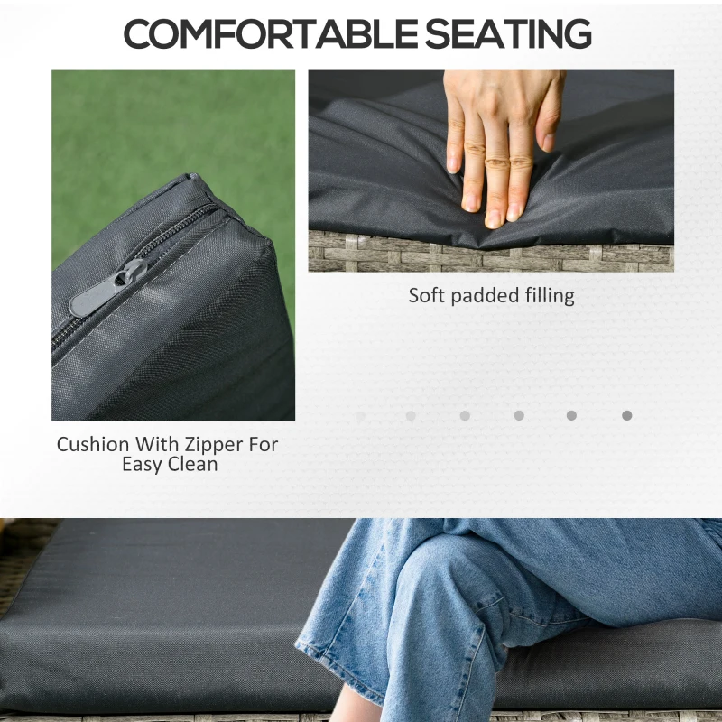 Best Two-Seat Rattan Chair, with Middle Table - Light Grey - Image 5