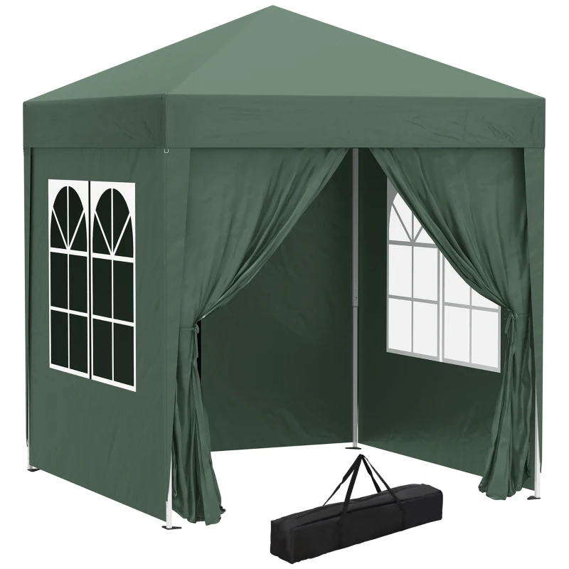Best 2 x 2 m Garden Pop Up Gazebo, Wedding Party Tent Marquee, Water Resistant Awning Canopy with Sidewalls, Windows, Carry Bag, Green