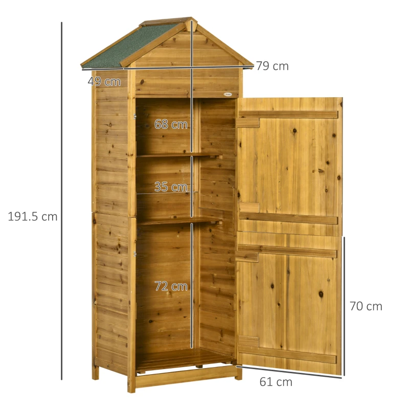 Best Wooden Garden Storage Shed Utility Gardener Cabinet w/ 3 Shelves and 2 Door, 191.5cm x 79cm x 49cm, Natural wood effect - Image 3