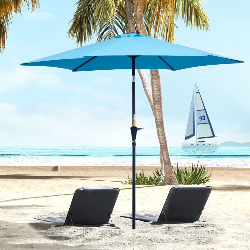 Best 2.6M Garden Parasol Umbrella with Tilt and Crank, Outdoor Sun Parasol Sunshade Shelter with Aluminium Frame, Blue - Image 10