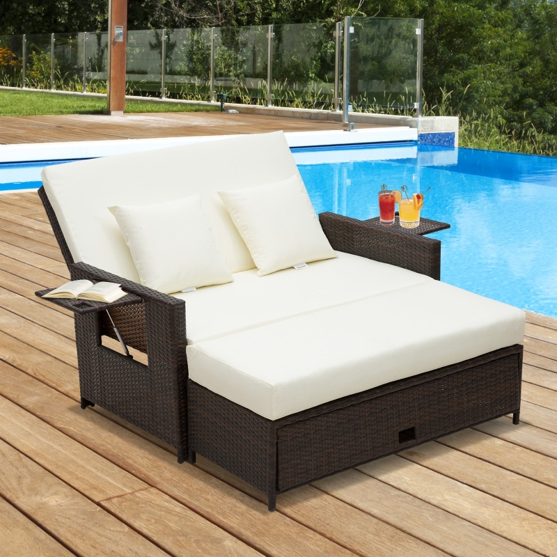 Best Rattan Sun Lounger 2 Seater Day Bed-Brown - Image 10