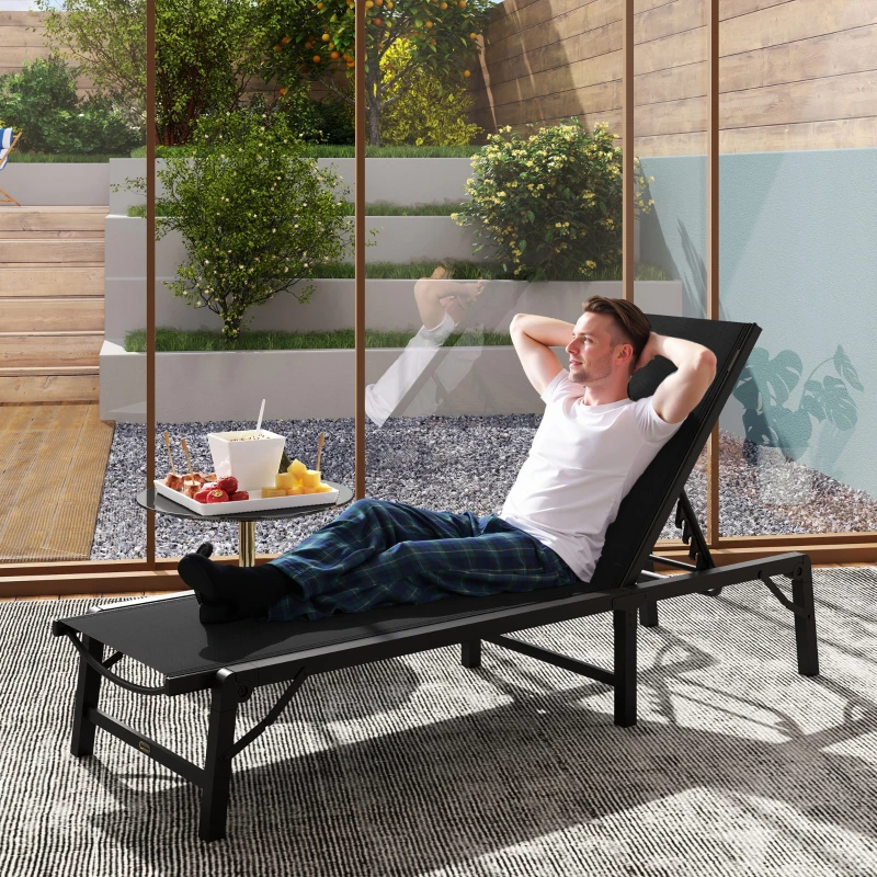 Best Folding Sun Lounger, 5-Position Adjustable Garden Chaise Lounge Sunbed, Steel Frame Reclining Chair for Beach, Porch, Patio, Camping, Black - Image 2