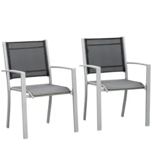 Best Garden Chairs Set Of 2 Outdoor Chairs with Steel Frame Texteline Seats for Dining Patio Balcony Grey and Black