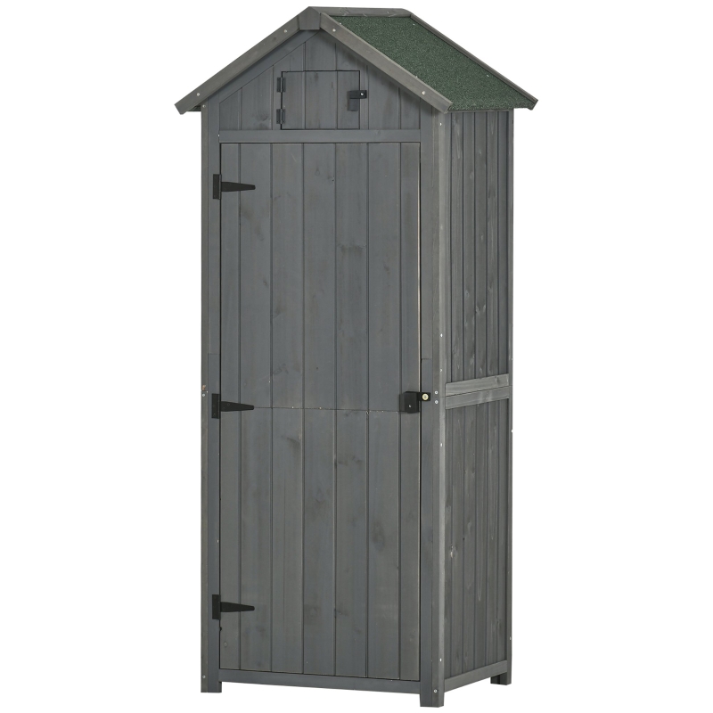 Best Wooden Garden Shed, Utility Outdoor Small Shed with Lockable Double Doors, Shelves and Roof Hatch, Grey - Image 11