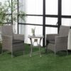 Best 3 Pieces Rattan Bistro Set, Wicker Garden Furniture Set with 2-Tier Coffee Table and Chairs, Washable Cushions, for Outdoor Patio Balcony, Grey - Image 2