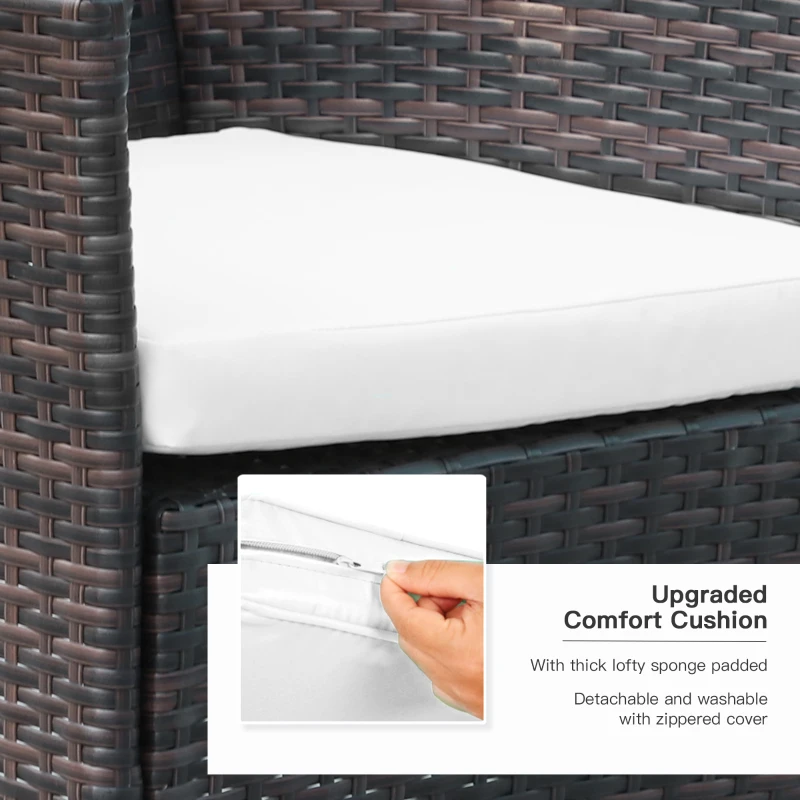 Best 6 Seater Rattan Dining Set with Cushions, Rattan Garden Furniture Set with 6 Armchairs, Rectangular Glass Top Table, Outdoor Dining Table and Chairs, Brown - Image 5