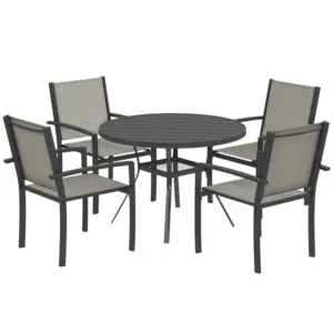 Best 5 Piece Garden Furniture Set, Garden Dining Set with Round Table and 4 Stackable Chairs, Steel Frame, for Outdoor, Patio, Terraces, Dark Grey