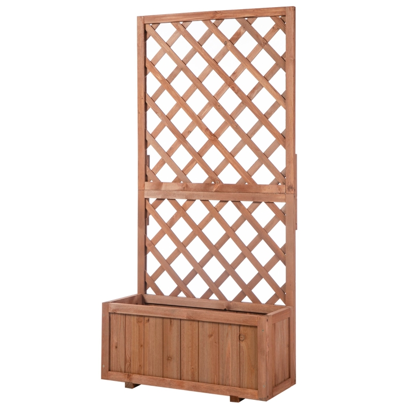 Best 72.5 x 31.5 x 149.5 cm 45L Garden Wooden Pine Trough Planter with Topped Trellis Climbing Plants Flower Raised Bed, Orange - Image 12