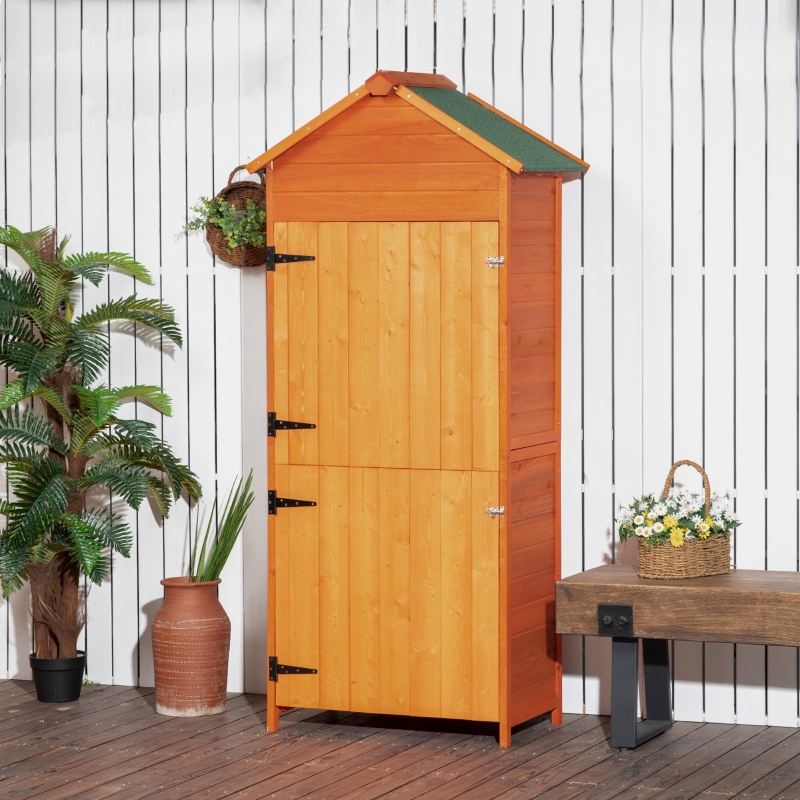 Best Wooden Outdoor Storage Shed, Compact Utility Outdoor Tool Shed with Lockable Double Doors and Shelves, Orange - Image 10