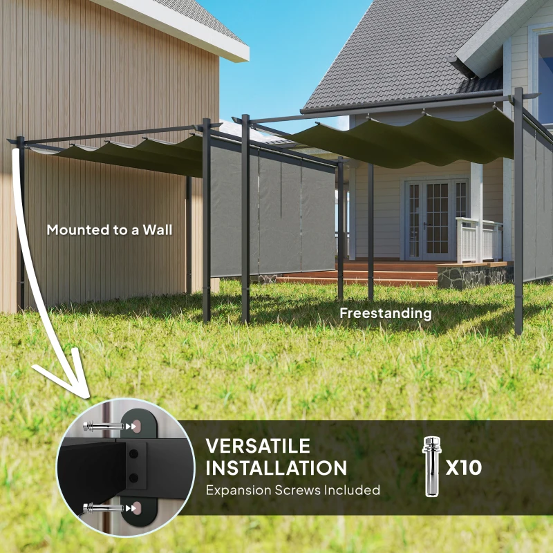 Best 3 x 4m Metal Pergola with Retractable Roof and Roller Shade, Wall-Mounted or Free Standing Garden Gazebo Canopy Pergola Kit, UPF30+ Outdoor Sun Shade Shelter, Grey - Image 6