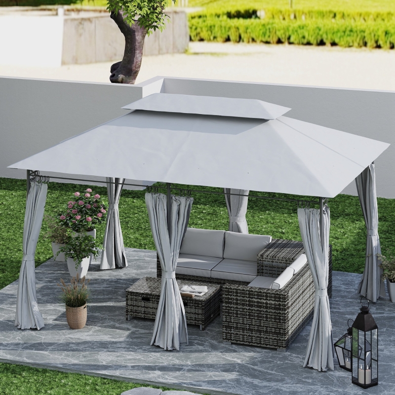 Best 3 x 4m Metal Frame, Two-Tier Roof Gazebo - Dark Grey - Image 9