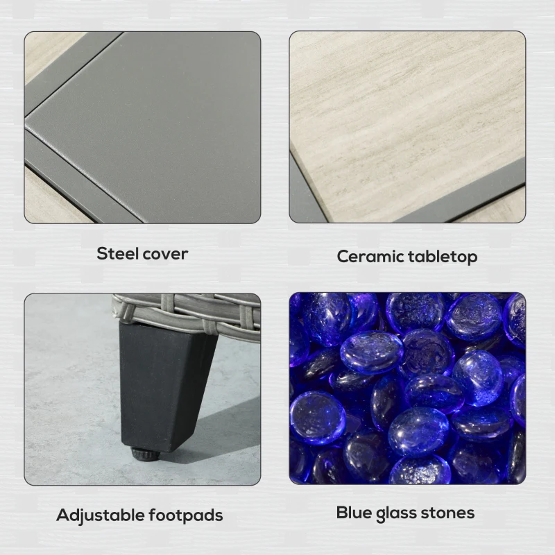 Best 5-Piece Rattan Patio Furniture Set with Gas Fire Pit Table, Loveseat Sofa, Armchairs, Cushions, Pillows, Grey - Image 8