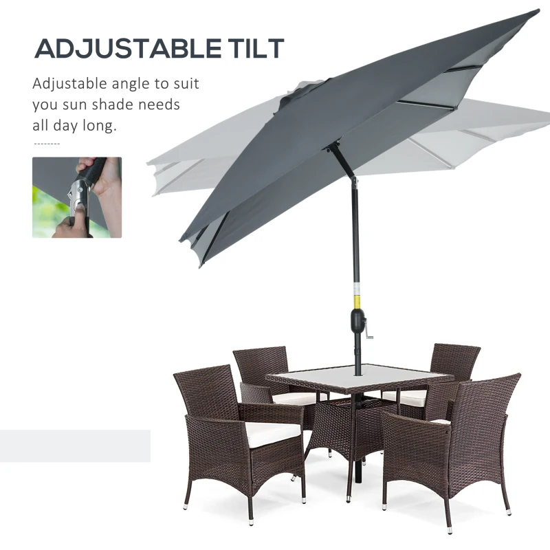 Best 3x2m Patio Parasol Garden Umbrellas Canopy with Aluminum Tilt Crank Rectangular Sun Shade Steel, Dark Grey - Image 4