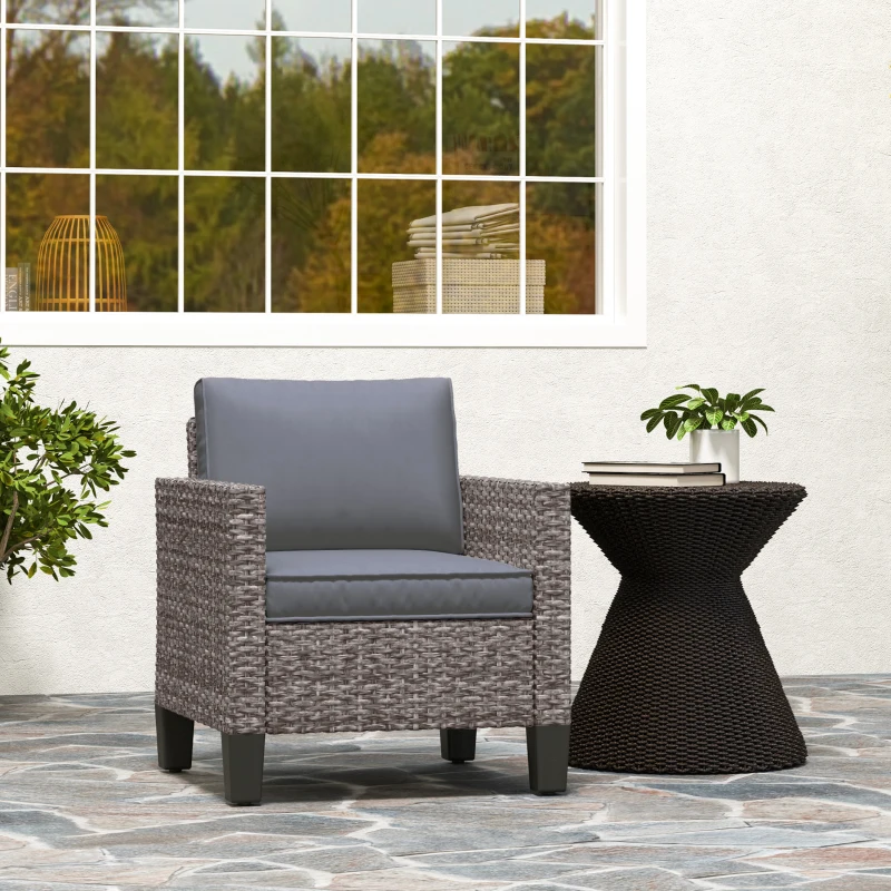 Best Single Rattan Armchair, with Cushions - Mixed Grey - Image 7