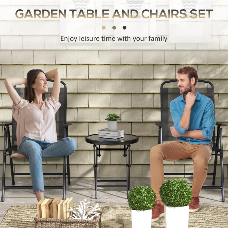 Best Three-Piece Garden Seat Set, with Glass-Top Table - Black - Image 4