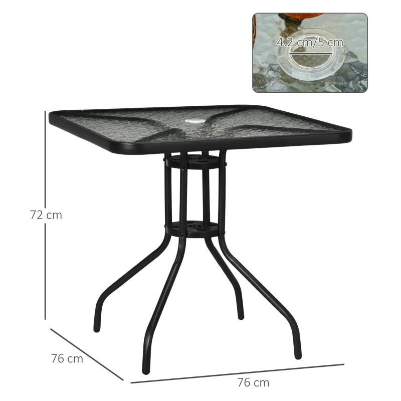 Best Square Garden Dining Table with Tempered Glass Top & Umbrella Hole, 76 x 76 cm - Image 3