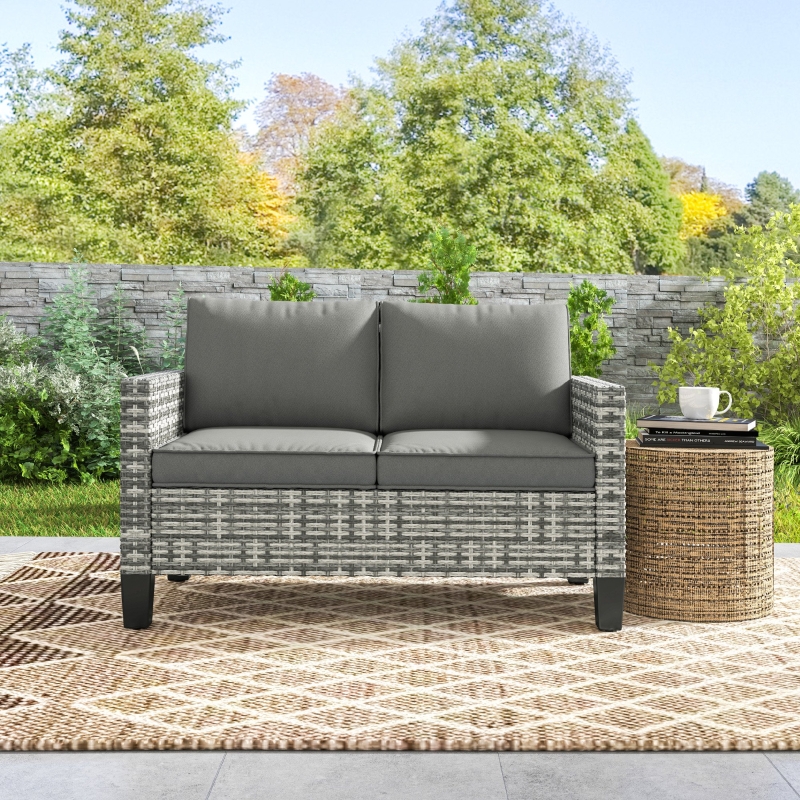 Best Two-Seater Rattan Outdoor Sofa - Light Grey - Image 9