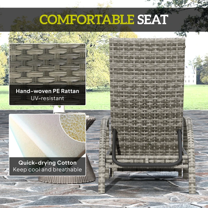Best PE Rattan Sun Lounger with Adjustable Backrest - Mixed-grey - Image 6