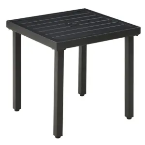 Best Garden Side Table End Table Patio Coffee Table with Umbrella Hole, Steel Frame for Balcony, Black