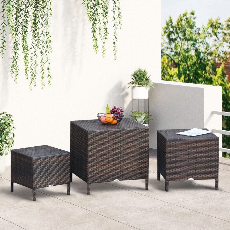 Best 3 Pcs Rattan Nesting Tables Set-Brown - Image 12
