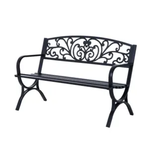 Best 127L x 60W x 85H cm Powder Coated Garden Bench for Patio Backyard, Steel-Black
