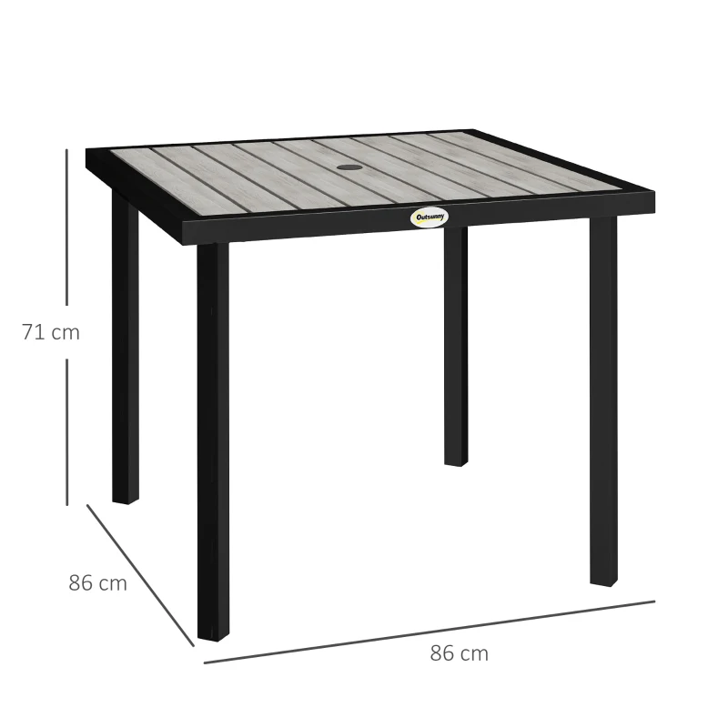 Best Square Garden Dining Table with 5.4cm Parasol Hole, Slatted Top, Metal Frame, 86 x 86 x 71 cm, Light Grey - Image 3