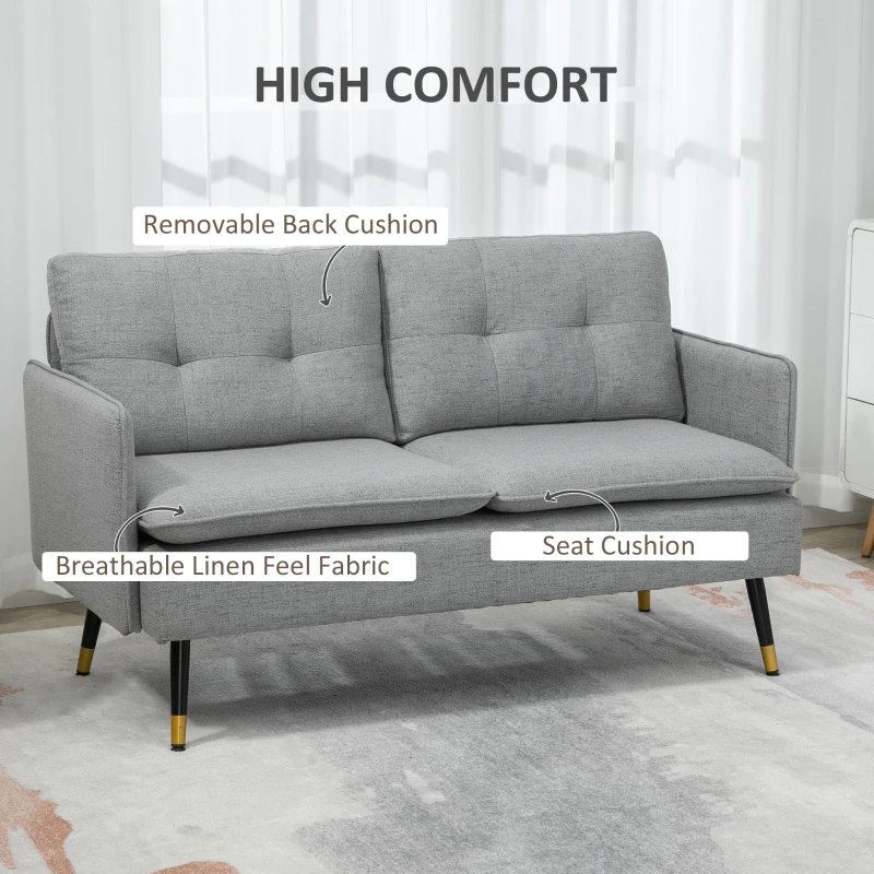 Best Modern Two Seater Sofa, Button Tufted Loveseat with Cushions and Steel Legs for Living Room, Guest Room, Grey - Image 4