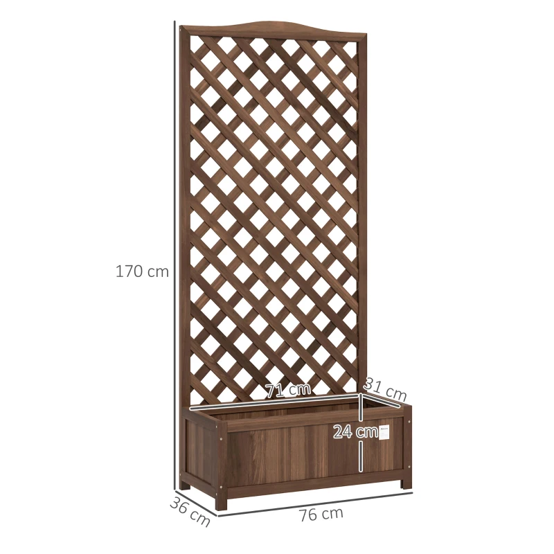 Best 53L Garden Wooden Planter Box with Trellis Free Standing Flower Raised Bed with Lattice for Climbing Plants, 76cm x 36cm x 170cm, Dark Brown - Image 3