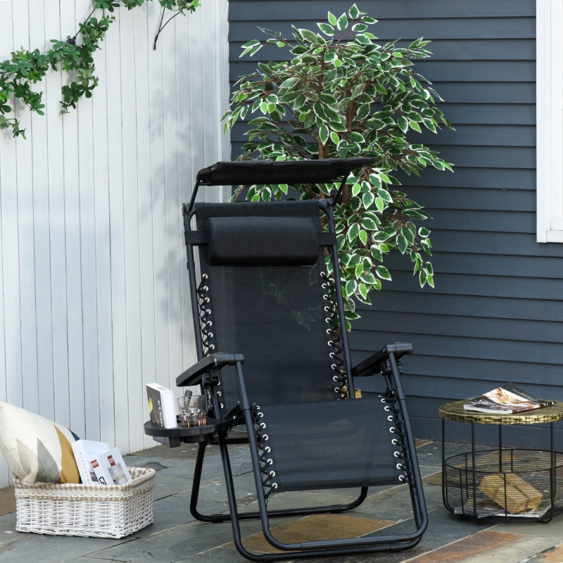 Best Folding Zero Gravity Sun Lounger, with Sun Canopy - Black - Image 10