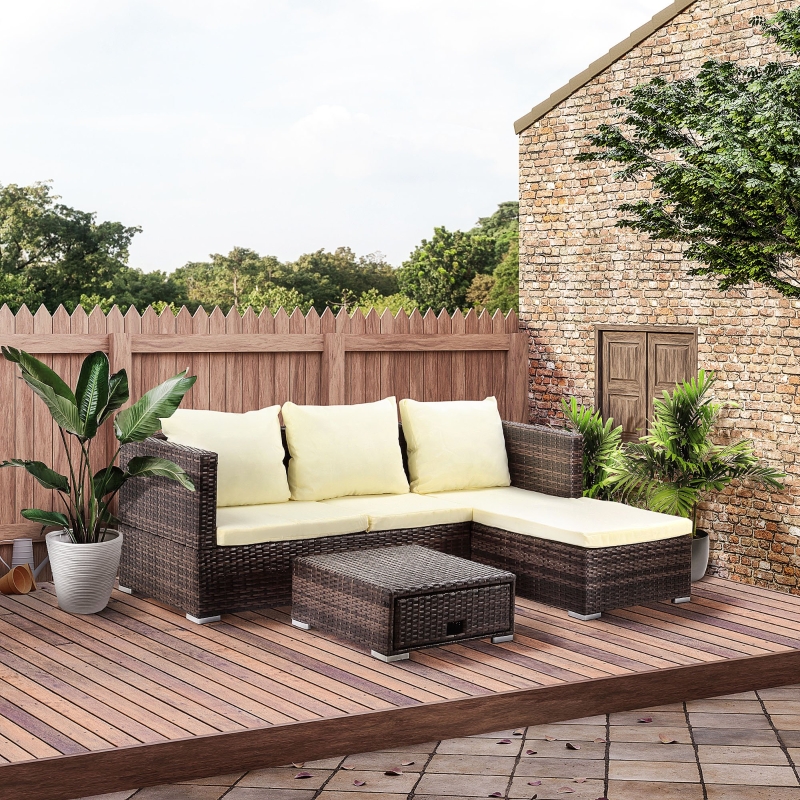 Best 3 Pieces Rattan Garden Furniture Sofa Set, 4 Seater Garden Corner Sofa with 5-Level Reclining Sun Lounger and Storage Coffee Table, Outdoor Furniture Conservatory Set with Cushions, Brown - Image 10